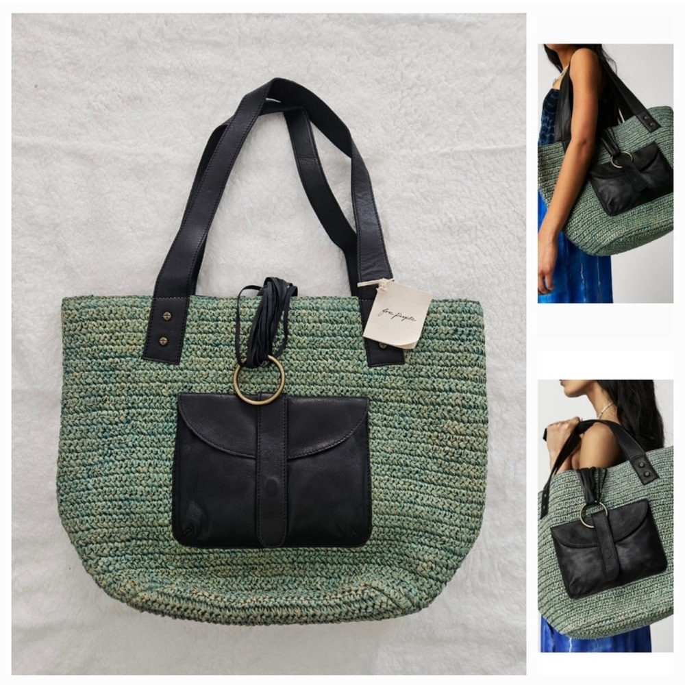 NWT Free People En Riva Raffia Tote Teal